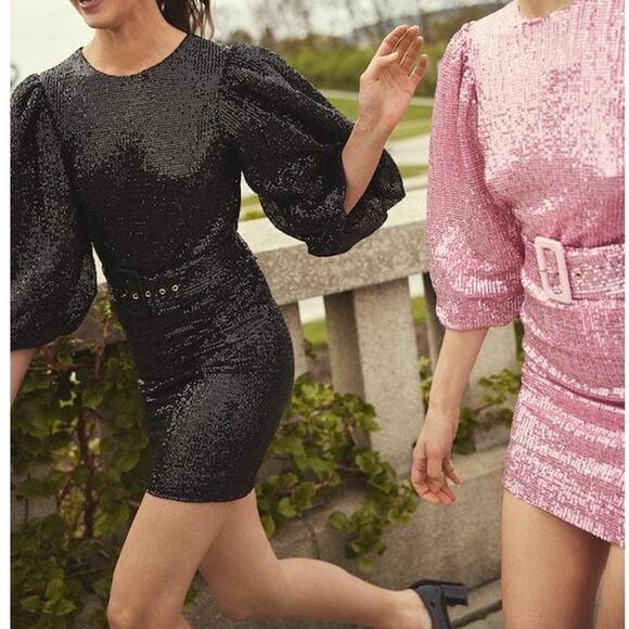 byTiMo Sequins Puff Sleeve Mini Dress in Black Open Back Retro Gothic Cocktail - Picture 4 of 13